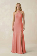 Halter Chiffon Mermaid Ruched Bridesmaid Dress in Mulberry - KissProm Bridesmaid Dresses