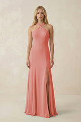 Halter Chiffon Mermaid Ruched Bridesmaid Dress in Mulberry - KissProm Bridesmaid Dresses