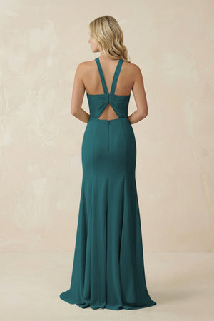 Halter Chiffon Mermaid Ruched Bridesmaid Dress in Pine - KissProm Bridesmaid Dresses