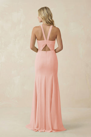 Halter Chiffon Mermaid Ruched Bridesmaid Dress in Rose Petal - KissProm Bridesmaid Dresses
