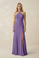 Halter Chiffon Mermaid Ruched Bridesmaid Dress in Tahiti - KissProm Bridesmaid Dresses
