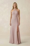 Halter Chiffon Mermaid Ruched Bridesmaid Dress in Toffee - KissProm Bridesmaid Dresses