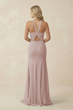 Halter Chiffon Mermaid Ruched Bridesmaid Dress in Toffee - KissProm Bridesmaid Dresses