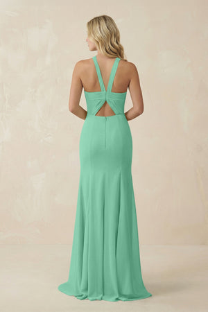 Halter Chiffon Mermaid Ruched Bridesmaid Dress in Turquoise - KissProm Bridesmaid Dresses
