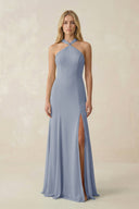 Halter Chiffon Mermaid Ruched Bridesmaid Dress in Twilight - KissProm Bridesmaid Dresses