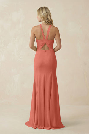 Halter Chiffon Mermaid Ruched Bridesmaid Dress in Wild Rose - KissProm Bridesmaid Dresses