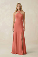 Halter Chiffon Mermaid Ruched Bridesmaid Dress in Wild Rose - KissProm Bridesmaid Dresses