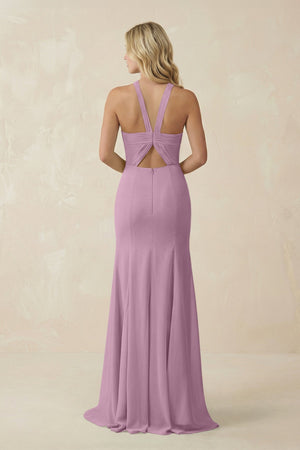 Halter Chiffon Mermaid Ruched Bridesmaid Dress in Wisteria - KissProm Bridesmaid Dresses