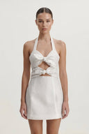 Halter Cut - Out Sheath Jacquard Graduation Dress With Bow - KissProm