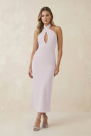 Halter Cut - Out Sheath Satin Midi Bridesmaid Dress in Dusk - KissProm Bridesmaid Dresses