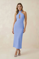 Halter Cut - Out Sheath Satin Midi Bridesmaid Dress in Ice - KissProm Bridesmaid Dresses