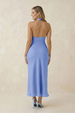 Halter Cut - Out Sheath Satin Midi Bridesmaid Dress in Ice - KissProm Bridesmaid Dresses