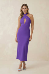 Halter Cut - Out Sheath Satin Midi Bridesmaid Dress in Tahiti - KissProm Bridesmaid Dresses
