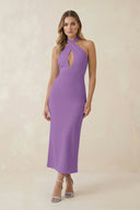 Halter Cut - Out Sheath Satin Midi Bridesmaid Dress in Wisteria - KissProm Bridesmaid Dresses