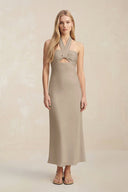 Halter Keyhole Sheath Midi Bridesmaid Dress in Almond - KissProm Bridesmaid Dresses