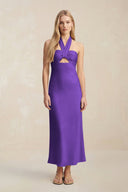 Halter Keyhole Sheath Midi Bridesmaid Dress in Amethyst - KissProm Bridesmaid Dresses