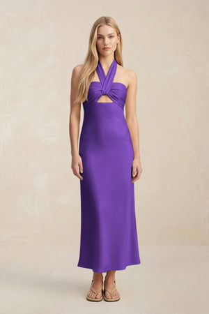 Halter Keyhole Sheath Midi Bridesmaid Dress in Amethyst - KissProm Bridesmaid Dresses
