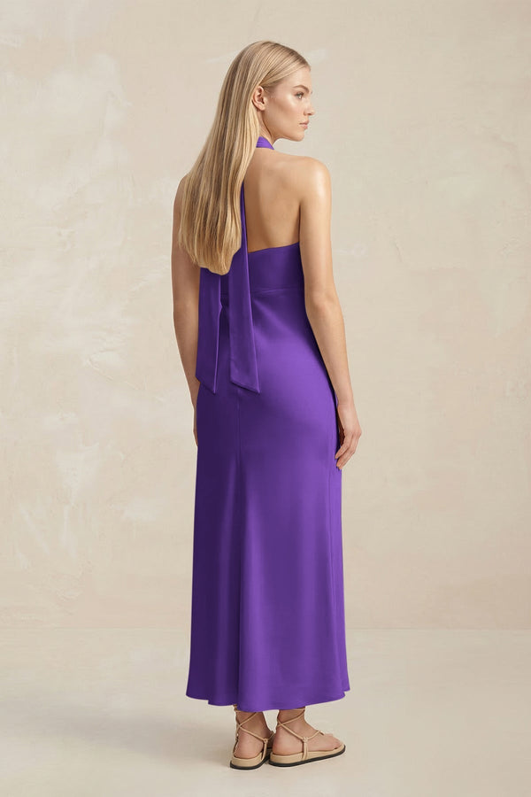 Halter Keyhole Sheath Midi Bridesmaid Dress in Amethyst - KissProm Bridesmaid Dresses