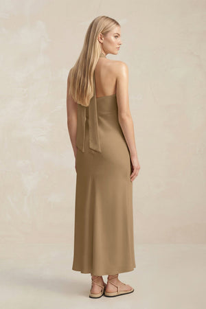 Halter Keyhole Sheath Midi Bridesmaid Dress in Apple Cinnamon - KissProm Bridesmaid Dresses
