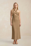 Halter Keyhole Sheath Midi Bridesmaid Dress in Apple Cinnamon - KissProm Bridesmaid Dresses