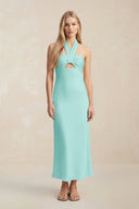 Halter Keyhole Sheath Midi Bridesmaid Dress in Aqua - KissProm Bridesmaid Dresses