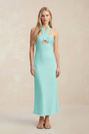 Halter Keyhole Sheath Midi Bridesmaid Dress in Aqua - KissProm Bridesmaid Dresses