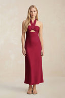 Halter Keyhole Sheath Midi Bridesmaid Dress in Berry - KissProm Bridesmaid Dresses