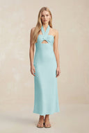 Halter Keyhole Sheath Midi Bridesmaid Dress in Bleached Aqua - KissProm Bridesmaid Dresses