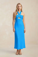 Halter Keyhole Sheath Midi Bridesmaid Dress in Blue Jay - KissProm Bridesmaid Dresses