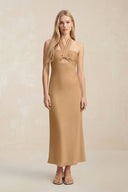 Halter Keyhole Sheath Midi Bridesmaid Dress in Bronzer - KissProm Bridesmaid Dresses