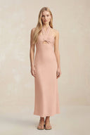 Halter Keyhole Sheath Midi Bridesmaid Dress in Champagne Rose - KissProm Bridesmaid Dresses