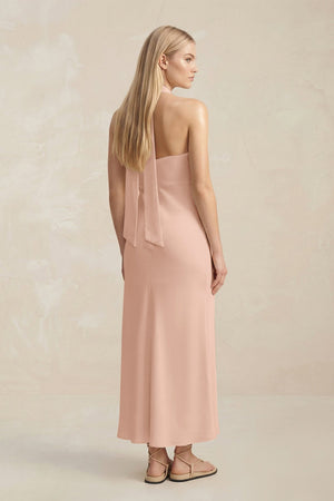 Halter Keyhole Sheath Midi Bridesmaid Dress in Champagne Rose - KissProm Bridesmaid Dresses
