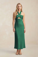 Halter Keyhole Sheath Midi Bridesmaid Dress in Dark Green - KissProm Bridesmaid Dresses