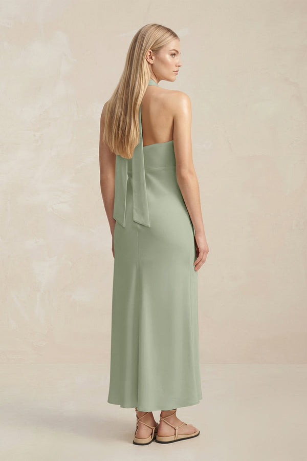 Halter Keyhole Sheath Midi Bridesmaid Dress in Dove Gray - KissProm Bridesmaid Dresses