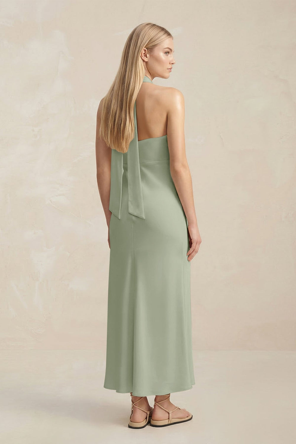 Halter Keyhole Sheath Midi Bridesmaid Dress in Dove Gray - KissProm Bridesmaid Dresses