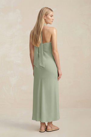 Halter Keyhole Sheath Midi Bridesmaid Dress in Dove Gray - KissProm Bridesmaid Dresses