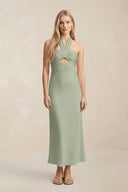 Halter Keyhole Sheath Midi Bridesmaid Dress in Dove Gray - KissProm Bridesmaid Dresses