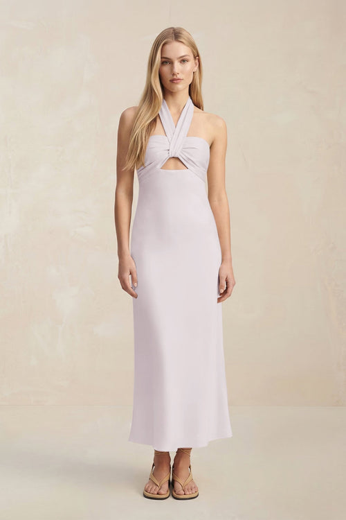 Halter Keyhole Sheath Midi Bridesmaid Dress in Dusk - KissProm Bridesmaid Dresses