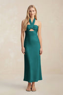 Halter Keyhole Sheath Midi Bridesmaid Dress in Emerald - KissProm Bridesmaid Dresses