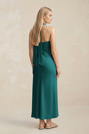 Halter Keyhole Sheath Midi Bridesmaid Dress in Emerald - KissProm Bridesmaid Dresses