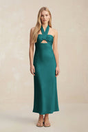Halter Keyhole Sheath Midi Bridesmaid Dress in Emerald - KissProm Bridesmaid Dresses