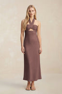 Halter Keyhole Sheath Midi Bridesmaid Dress in Espresso - KissProm Bridesmaid Dresses