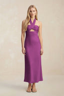 Halter Keyhole Sheath Midi Bridesmaid Dress in Fig - KissProm Bridesmaid Dresses
