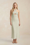 Halter Keyhole Sheath Midi Bridesmaid Dress in Frost - KissProm Bridesmaid Dresses
