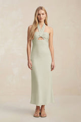 Halter Keyhole Sheath Midi Bridesmaid Dress in Frost - KissProm Bridesmaid Dresses