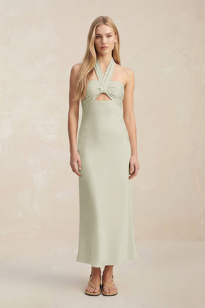 Halter Keyhole Sheath Midi Bridesmaid Dress in Frost - KissProm Bridesmaid Dresses