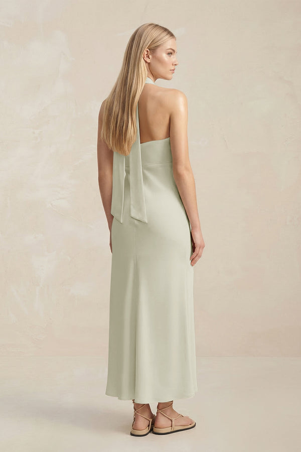 Halter Keyhole Sheath Midi Bridesmaid Dress in Frost - KissProm Bridesmaid Dresses