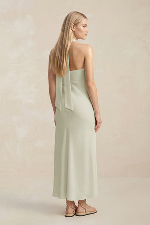 Halter Keyhole Sheath Midi Bridesmaid Dress in Frost - KissProm Bridesmaid Dresses