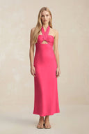 Halter Keyhole Sheath Midi Bridesmaid Dress in Fuchsia - KissProm Bridesmaid Dresses