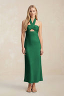 Halter Keyhole Sheath Midi Bridesmaid Dress in Green - KissProm Bridesmaid Dresses